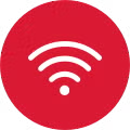 A white wifi icon over a red circle background.