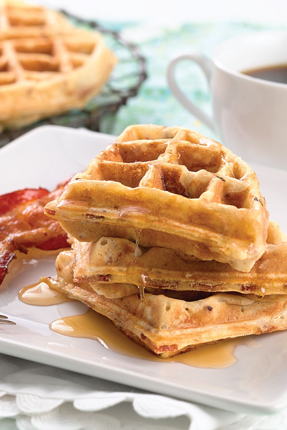 maple-bacon-waffles via @kingarthurflour