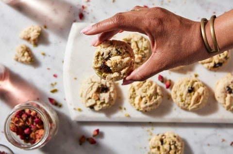 Rose-Pistachio Cookies with Cherries and White Chocolate