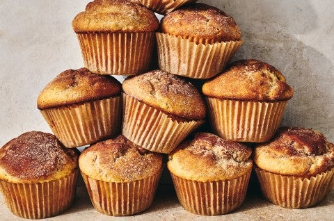 Cinnamon-Sugar Doughnut Muffins stacked up