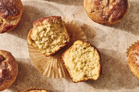 A Cinnamon-Sugar Doughnut Muffins cut in half