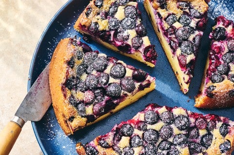 Several slices of Blueberry Breakfast Cake on a plate
