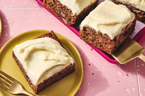 Tomato Soup Spice Cake sliced and shown on a plate.