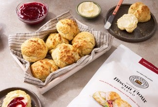 Easy Drop Biscuits with Buttermilk Biscuit Flour on a dish towel