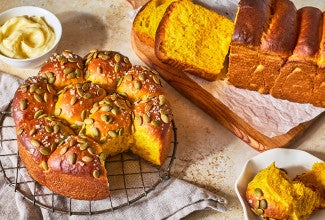 Pumpkin Milk Bread as rolls and a loaf of bread
