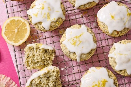 Lemon Poppy Seed Muffins on a cooling rack