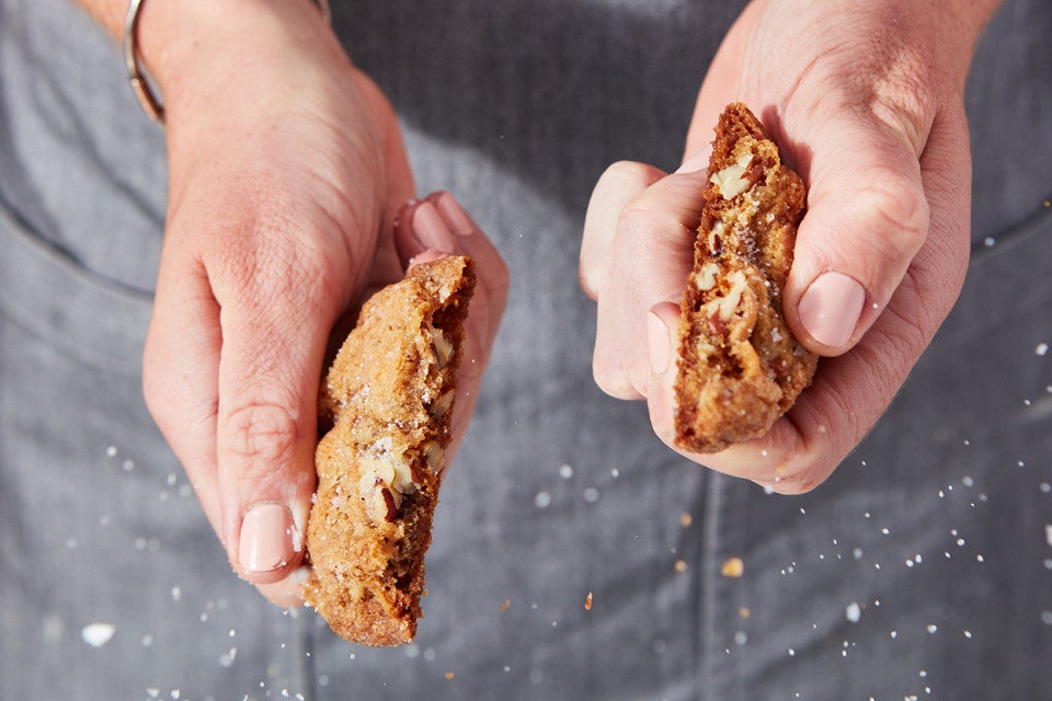 Salty-Sweet Butter Pecan Cookie broken in two