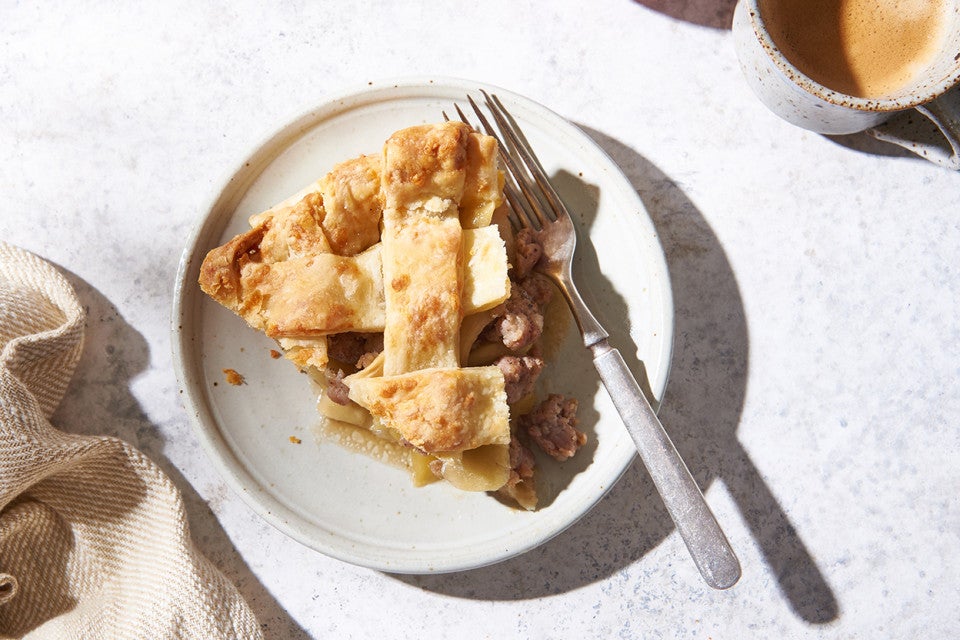 Sausage and Apple Pie in a Cheddar Crust