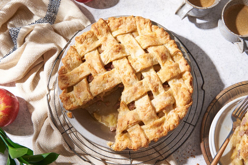 Sausage and Apple Pie in a Cheddar Crust
