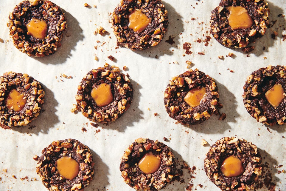 Chocolate Caramel Thumbprint Cookies