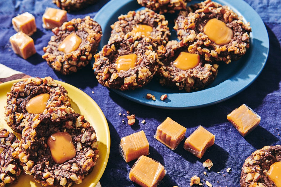 Chocolate Caramel Thumbprint Cookies