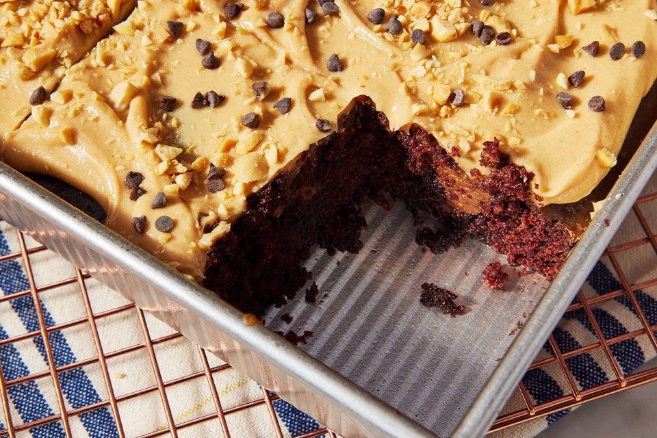 Chocolate Peanut Butter Poke Cake 