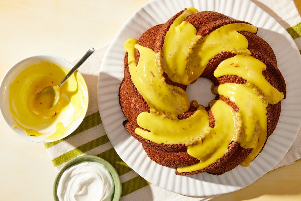 Dried Lime Pound Cake with Saffron Glaze 