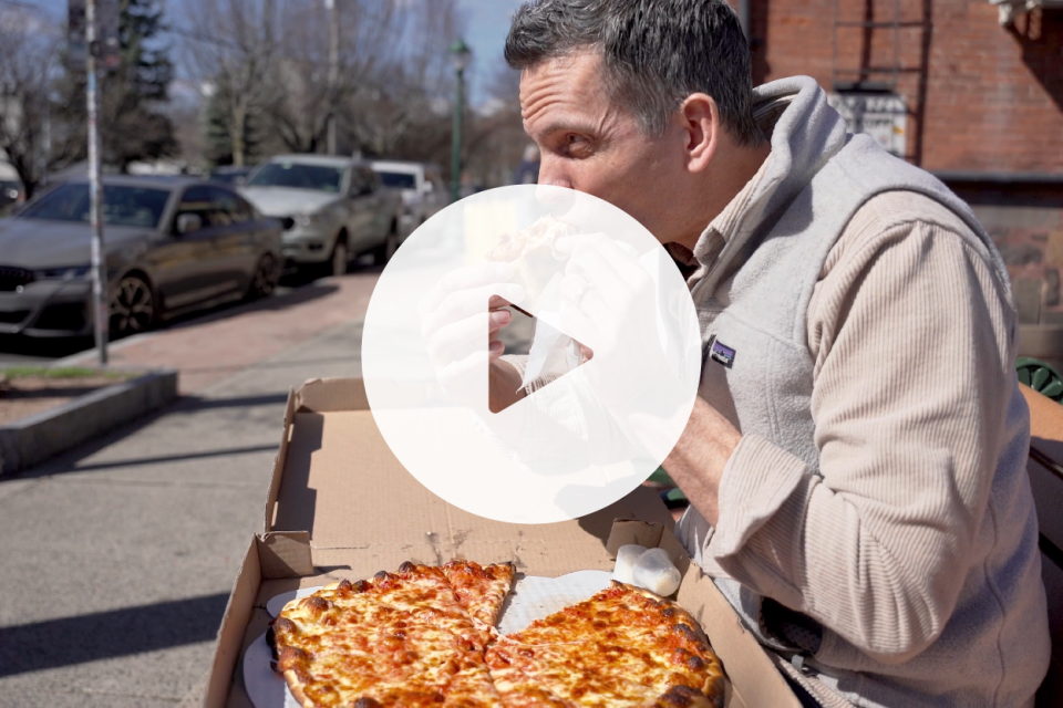 Martin enjoying New Haven Pizza