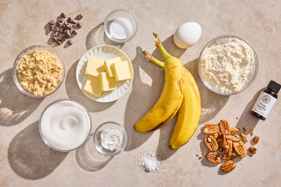 Banana Bread Bars ingredients laid out
