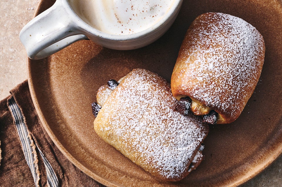 Dark Chocolate-Filled Soft Rolls on a plate