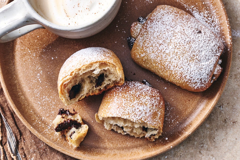 Dark Chocolate-Filled Soft Rolls on a plate