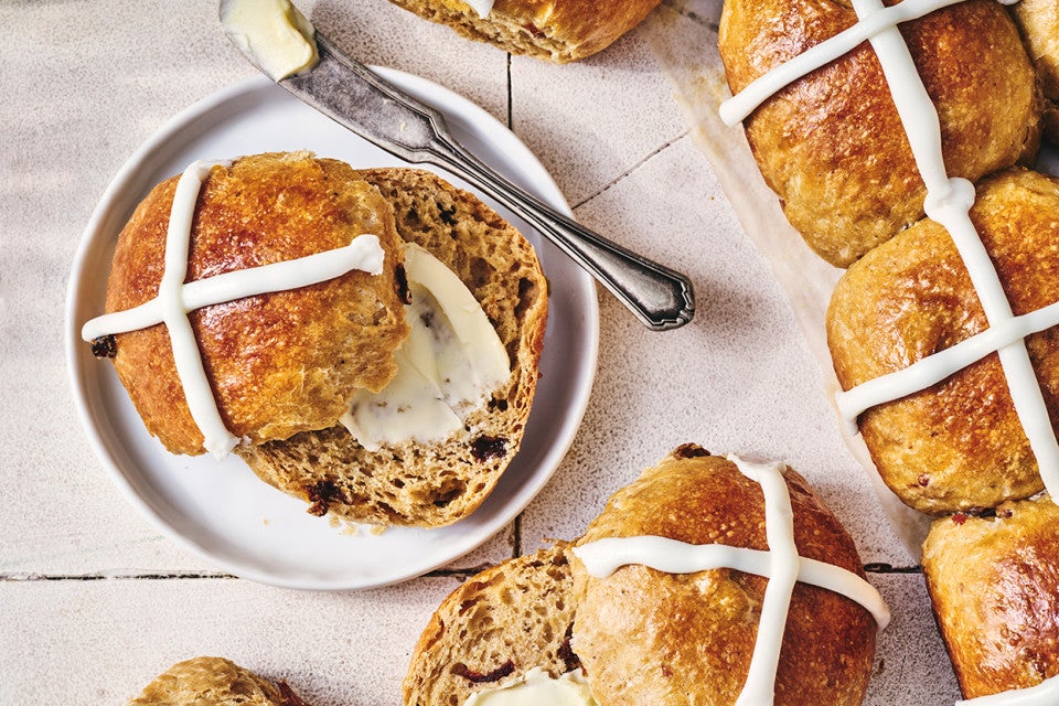 Easy Hot Cross Buns on a plate