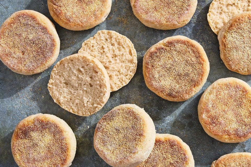 Lots of Gluten-Free Sourdough English Muffins made with Bread Flour 