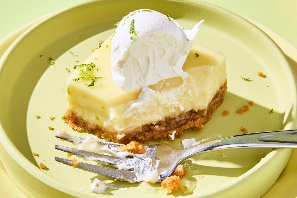 Creamy Key Lime Pie Bar on a plate