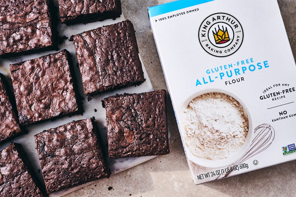 Gluten-Free Brownies next to a box of Gluten-Free All-Purpose Flour