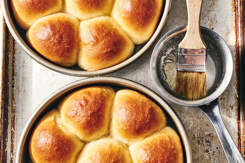 Golden Pull-Apart Butter Buns and a brush with clarified butter for topping