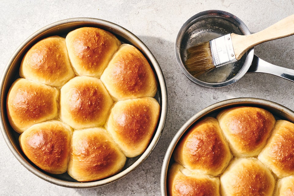 Golden Pull-Apart Butter Buns and a brush with clarified butter for topping