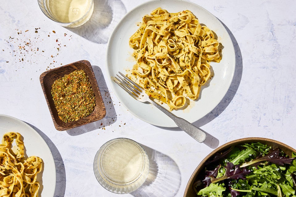 Homemade Pasta with Sage Butter served on a plate