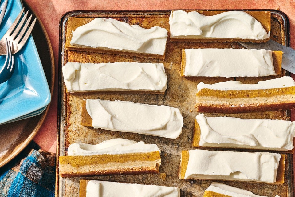 Pumpkin Pie Bars on a sheet pan