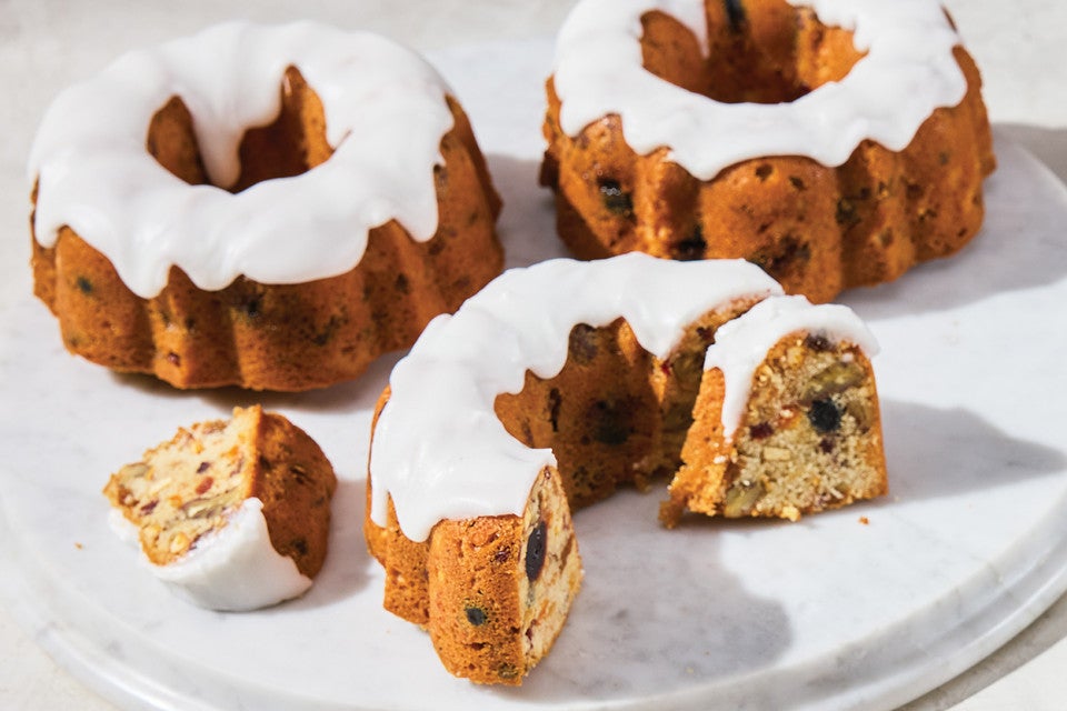Golden Fruitcake made as mini bundt cakes