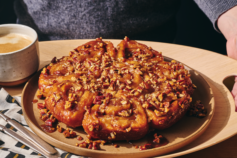 The whole Sticky Bun bake on a plate.