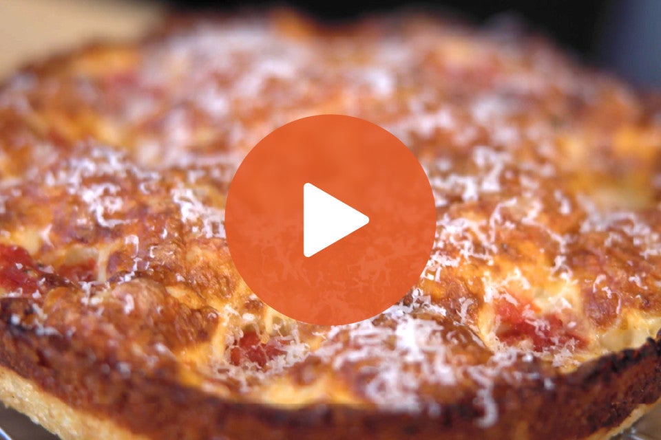 Play Button for Crispy Cheesy Pan Pizza YouTube Video