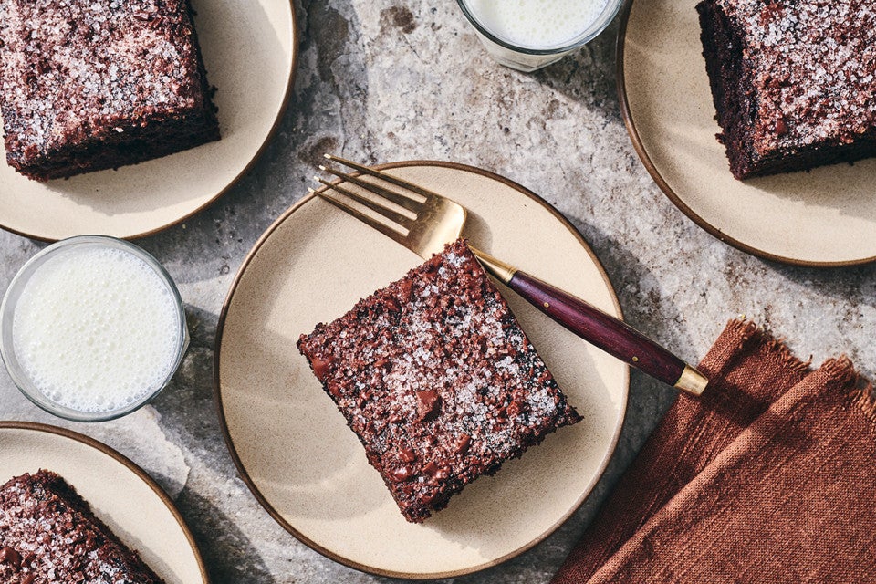 Chocolate Olive Oil Cake on a plate.