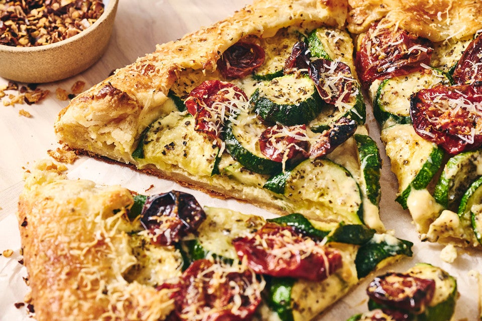 Savory Zucchini Galette sliced and seen from the side