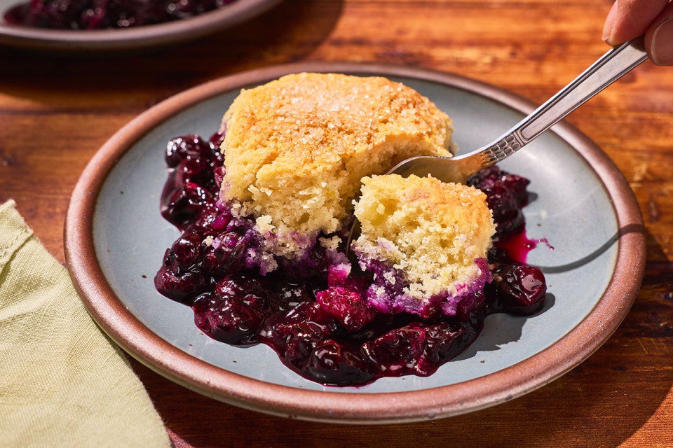 Sourdough Discard Blueberry Cobbler on a plate
