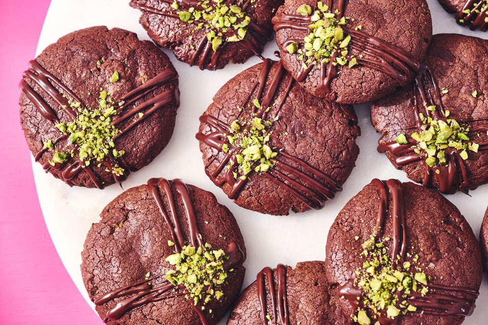 Dubai Chocolate Cookies arranged on a white plate