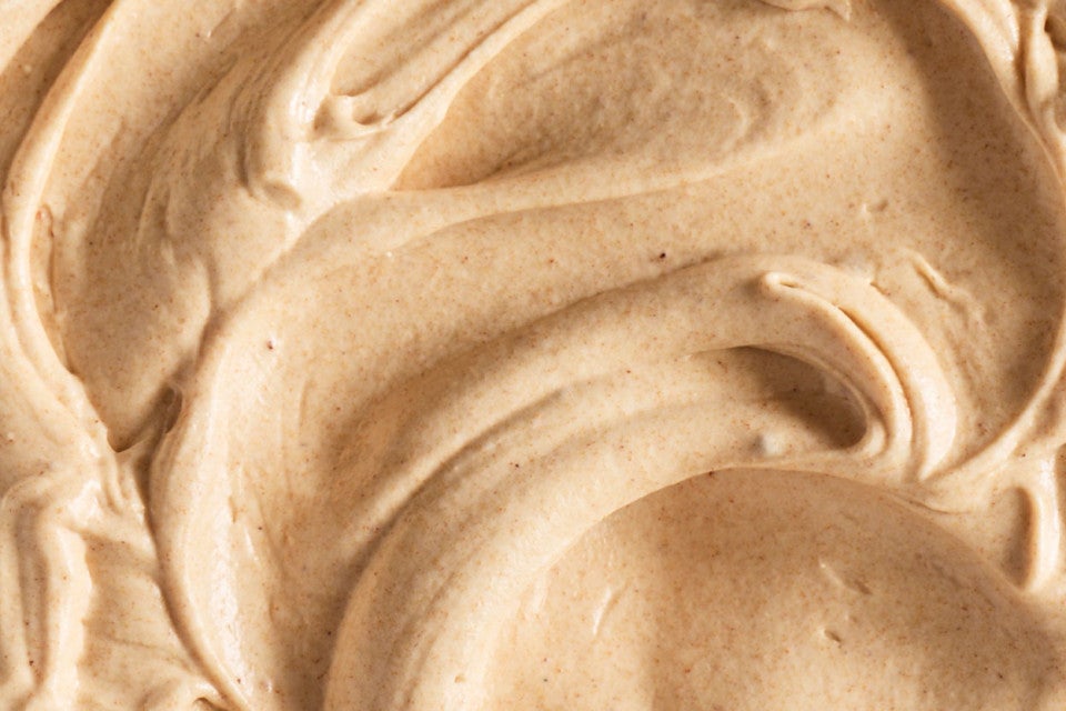 Detailed shot of swirls of Brown Butter Cream Cheese Frosting