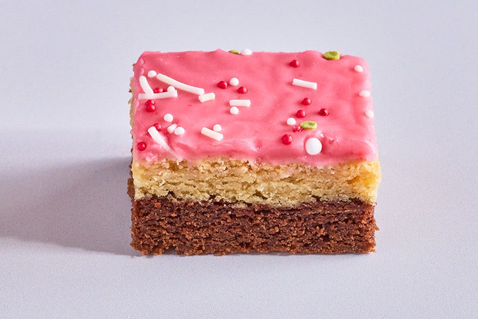 A Neapolitan Sugar Cookie Bar on a neutral background