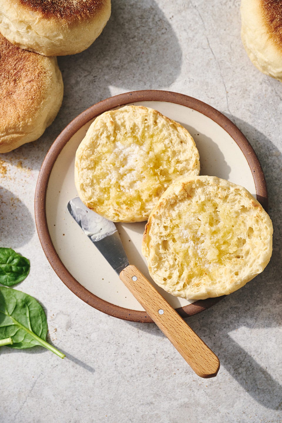 A Bread Flour English Muffin on a plate