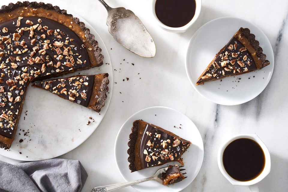 Salted Caramel Chocolate Tart seen from above