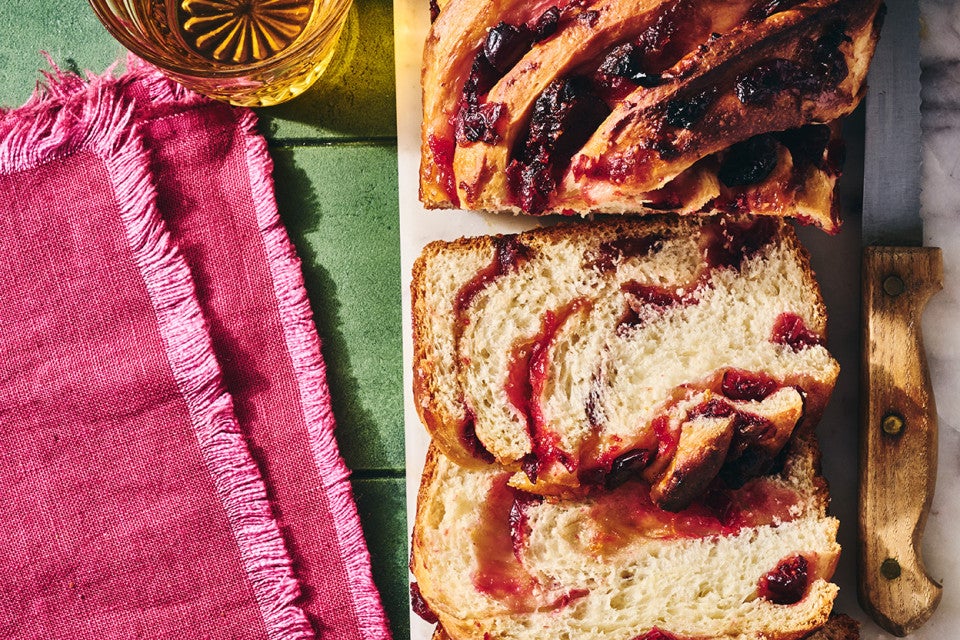 Cranberry Orange Babka arranged on a table