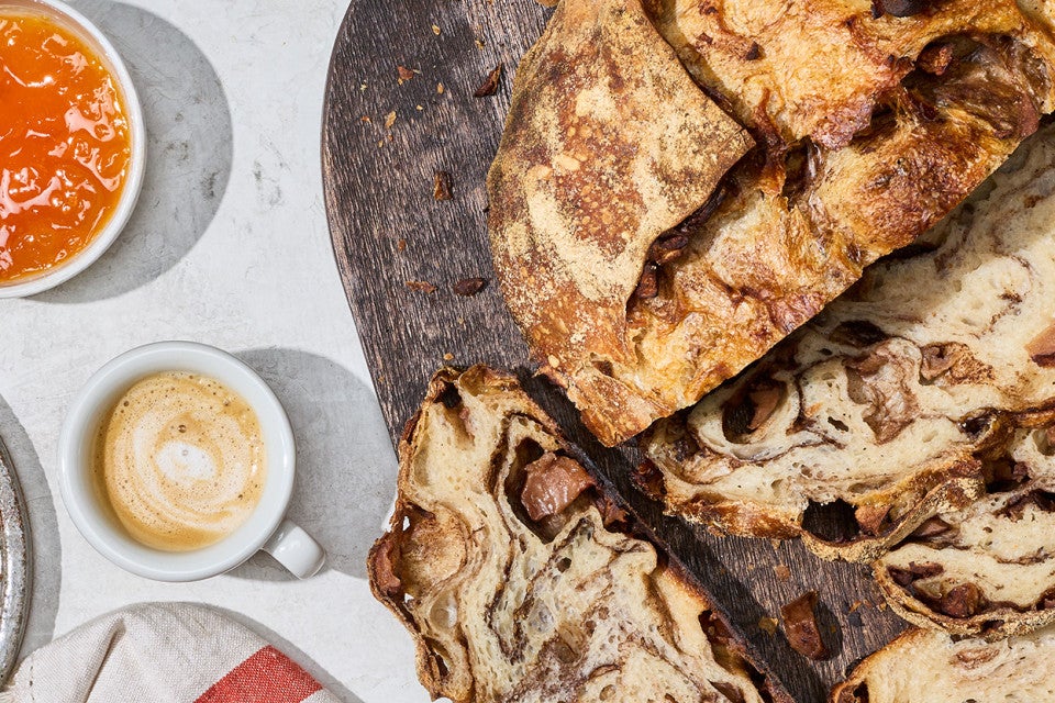 Sourdough Apple Cinnamon Hearth Bread sliced and seen from above
