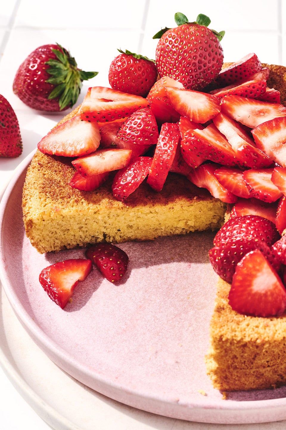 Strawberry Almond Flour Cake on a plate
