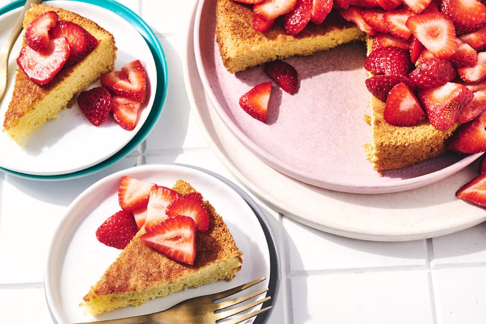 Strawberry Almond Flour Cake arranged on a counter