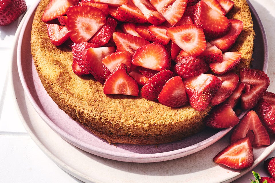 Strawberry Almond Flour Cake seen from above