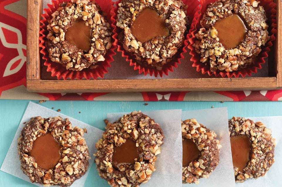 Chocolate Caramel Thumbprint Cookies