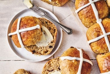 Easy Hot Cross Buns on a plate