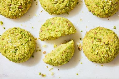 Sparkling Pistachio Cookies on a counter