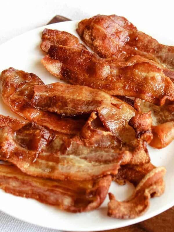 Air Fryer Bacon on a white plate