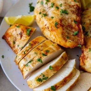 Air Fryer Chicken Breast on a white plate
